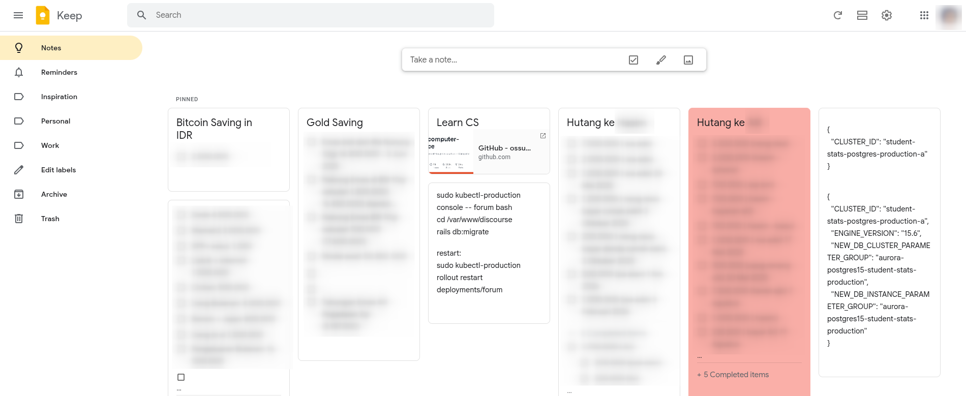 Isi sebagian notes di Google Keep
